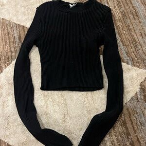 Zara Black Ribbed Knit Blouse